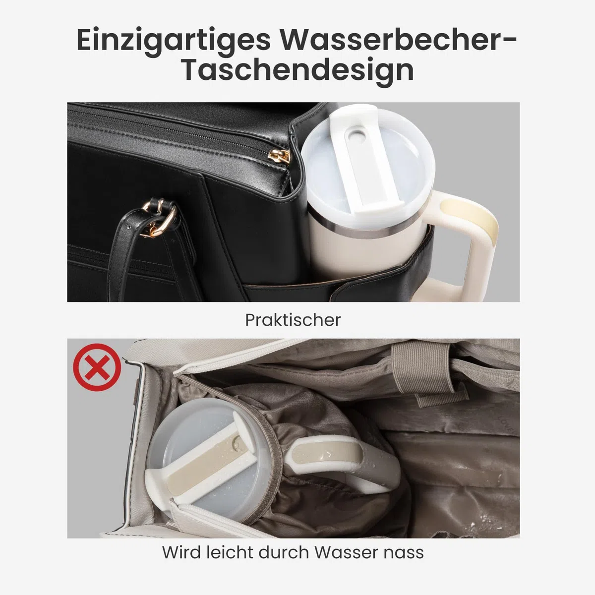 LOVEVOOK Handtasche Damen Groß, PU Leder Arbeitstasche, Laptoptasche, Große Wasserflaschen-Tasche Außen, Lehrertasche, Aktentasche, Stylische Shopper Tasche für Uni, Business, Büro und Reise