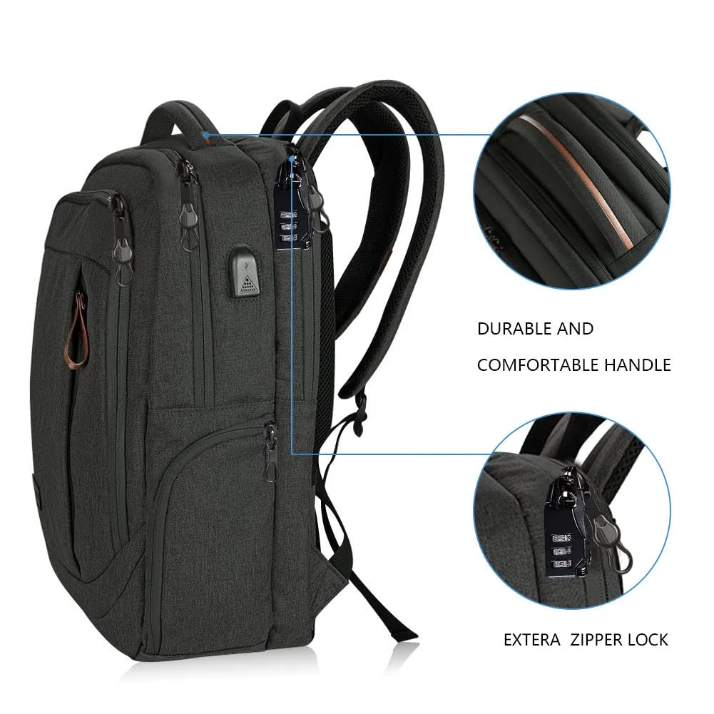 KROSER Laptop Rucksack 17,3 Zoll Handgepäck Daypack wasserabweisende Multifunktions-Laptoptasche für Business/Reisen/Damen/Herren-schwarz