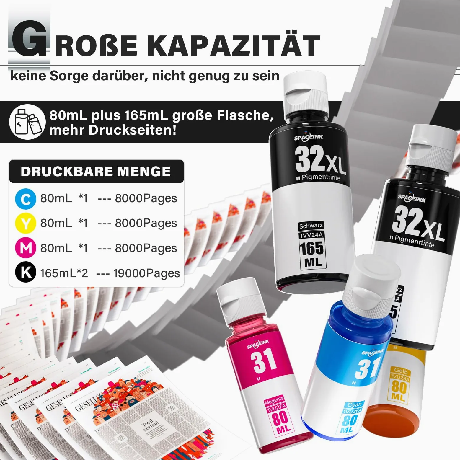 Druckertinte 31 32XL Kompatibel für HP Smart Tank Plus 555 Drucker, Tinte 31 32 XL für Smart Tank 5105 5106 5107 5108 7005 7006 7605 7305 7306 455 515 519 530 558 559 570 655 670 750 790 Drucker