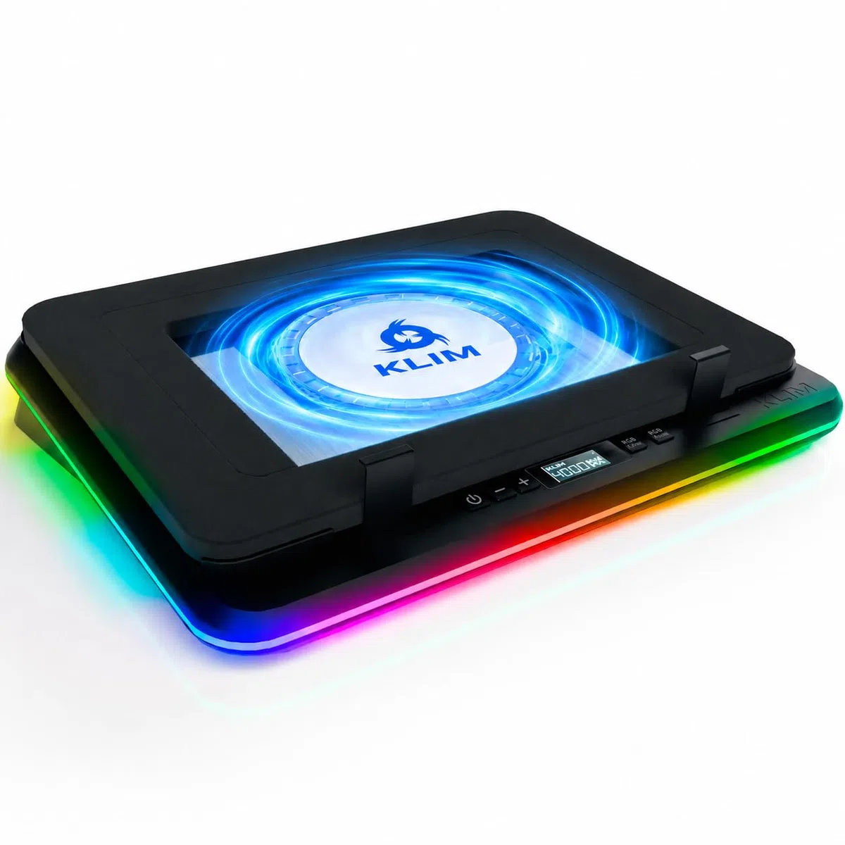 KLIM Turbofrost Laptop Kühler - Gaming Laptop Kühlpad mit 4 Turbolüftern - 4x4000 RPM, 4 USB-Ports, 2 Leistungsmodi (USB-C/DC), RG und Dämpfung für schnelle Kühlung, Für bis 17 Zoll - Grauer Raum
