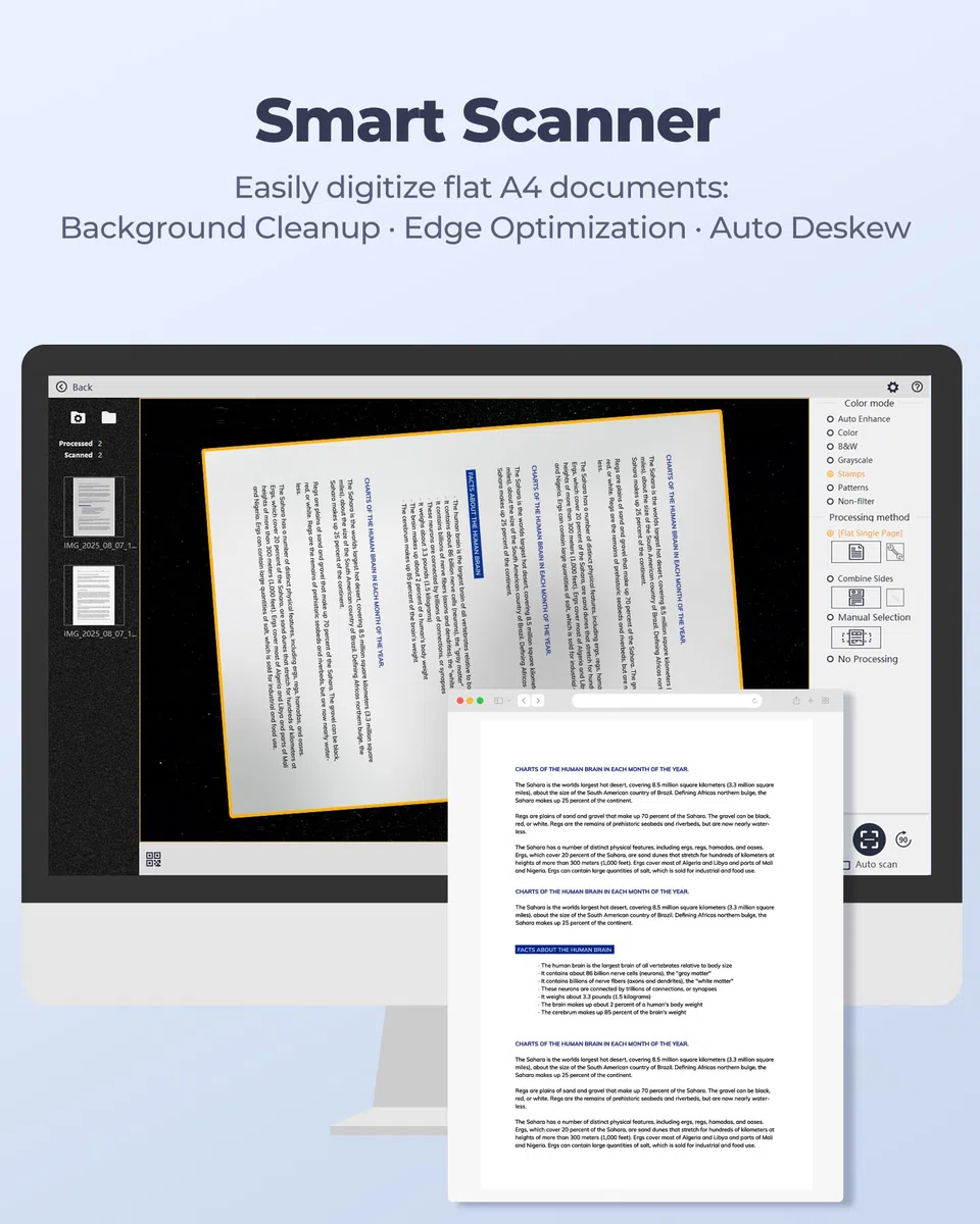 CZUR Lens 8MP tragbar Dokumentenscanner A4 Scanner mit OCR Dokumentenkamera | Faltbarer mobiler Scanner für Mac und Win, mit LED-Licht und MIC, OCR 180+ Sprache, als Webcam & Visualizer, Schnellscan A4
