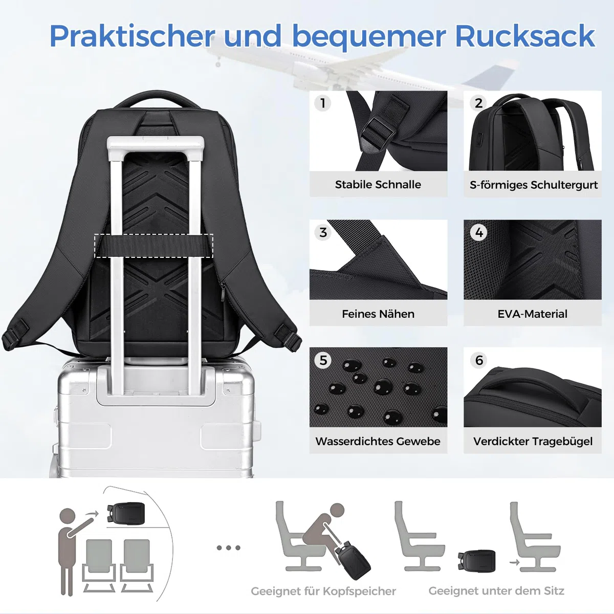 Fenree.geer Business Rucksack Herren, USB-Anschluss – Arbeitsrucksack-Travelite Rucksack Erweiterbar 26L-38L für Reiserucksack-17 Zoll Laptop Rucksack-1800D Wasserdicht