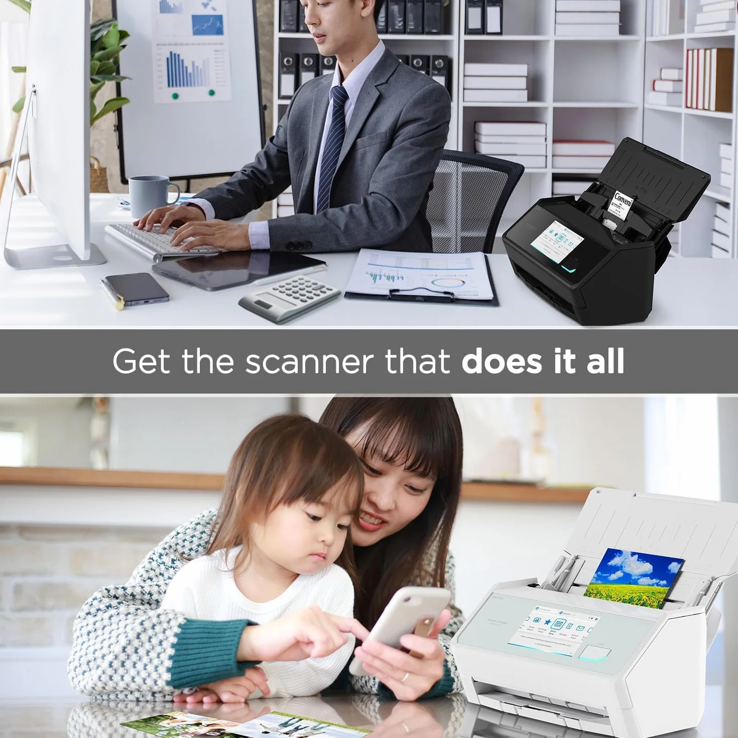 ScanSnap iX2500 Schwarz Dokumentenscanner – Ultraschneller Duplex-Scanner mit 45 S./Min., 100-Blatt-ADF, 600 DPI, 5″ Touchscreen, WLAN/Bluetooth/USB-Konnektivität