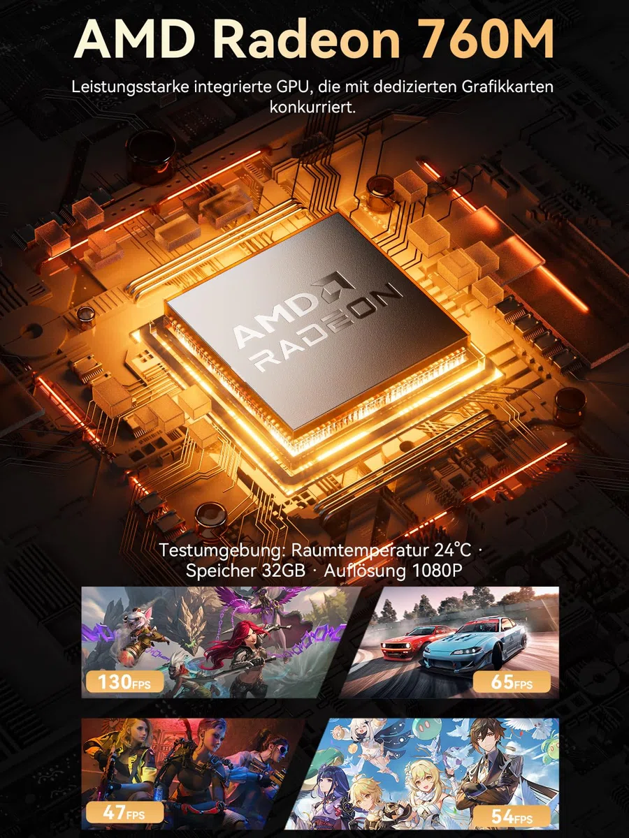 GMKtec Gaming Mini PC Ryzen 5 7640HS (stärker 6800H) mit grafikkarte AMD 760M, 32GB DDR5 RAM 512G M.2 SSD, Mini Desktop Computer mit Dual 2.5G LAN/WiFi 6E/Triple 4K Display/USB 4.0 für Spiele und Büro