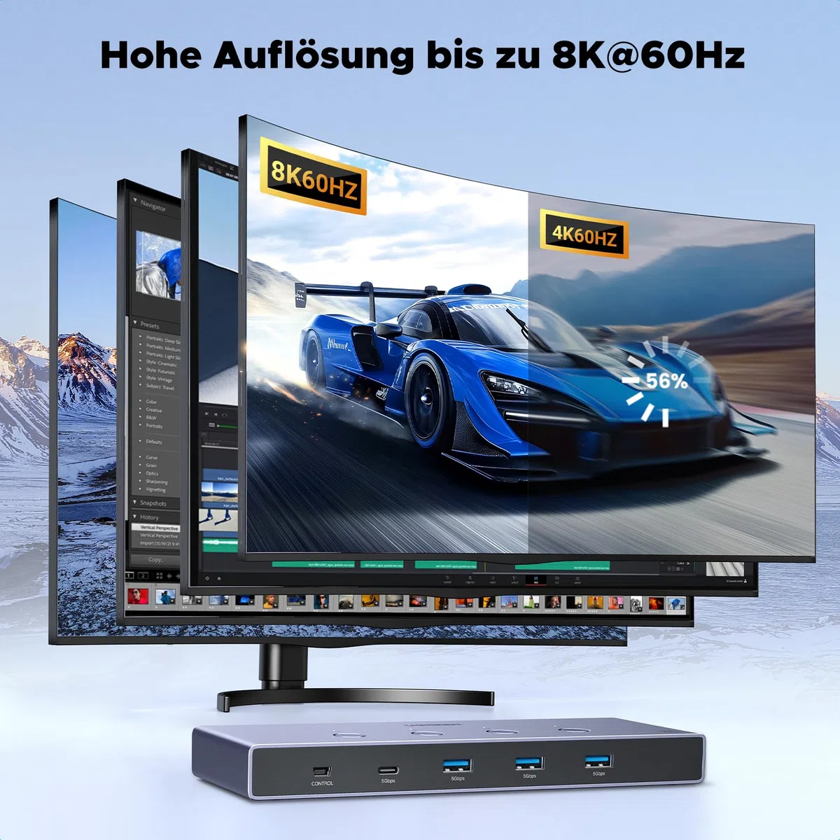 UGREEN HDMI 2.1 KVM Switch 4 In 1 Out 8K@60Hz USB 3.0 Switch 4 Ports 1 Monitor und Tastatur, Maus, Drucker, U Disk für 4PC