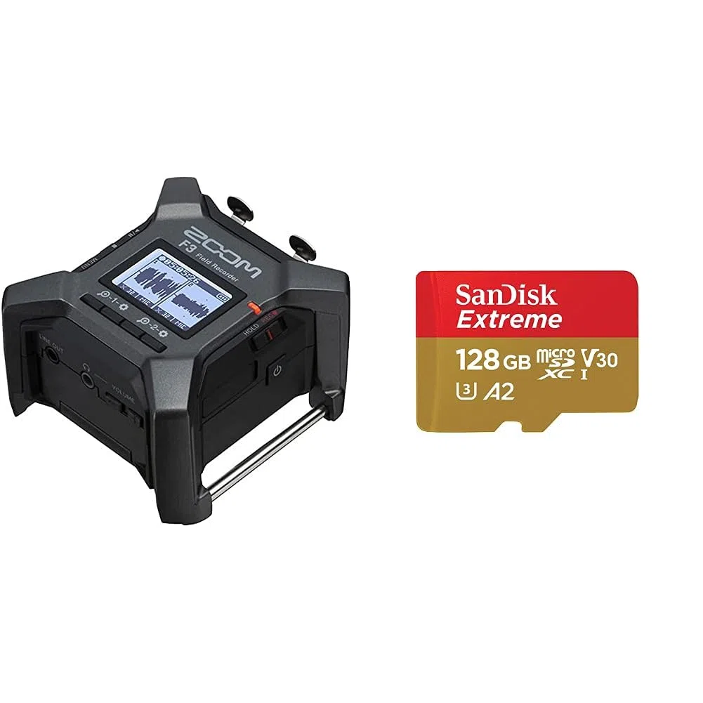 Zoom F3 Multi-Track Field Recorder & SanDisk Extreme microSDXC UHS-I Speicherkarte 128 GB + Adapter