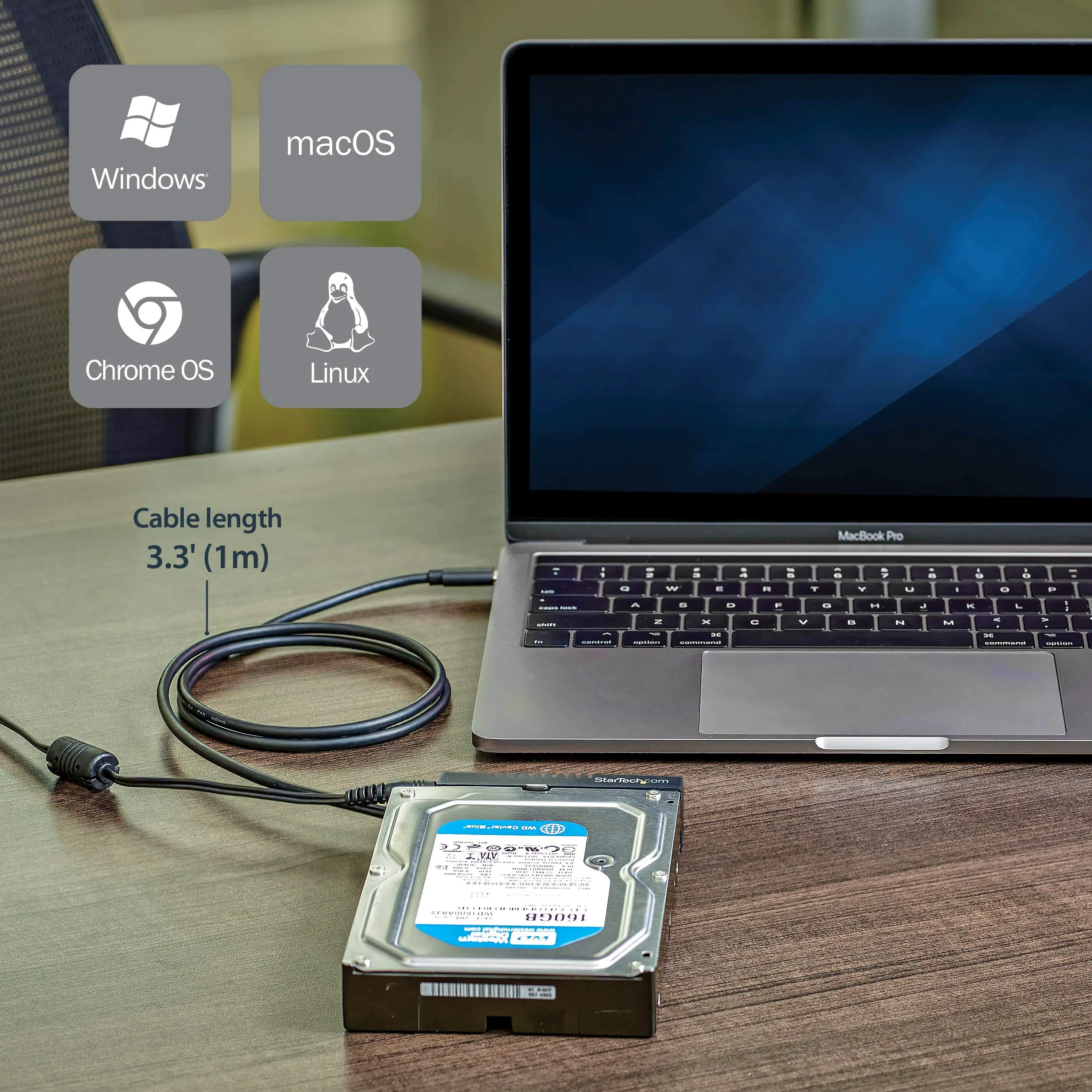 StarTech.com SATA hard drive adapter, Schwarz, USB C | 2.5"/3.5"