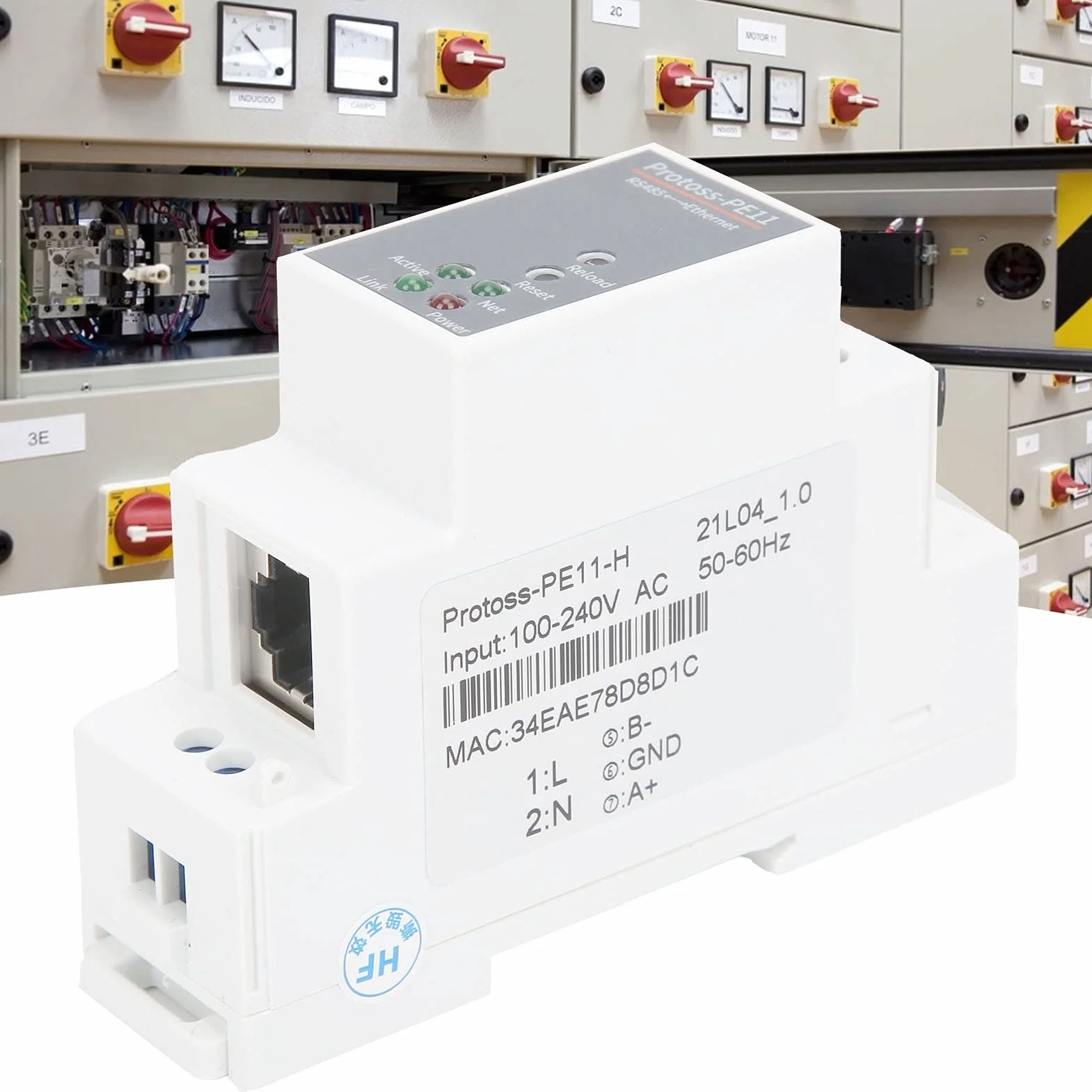 PE11-H RS485 zu seriellem Ethernet-Server Schienenmontage 100–240 VAC