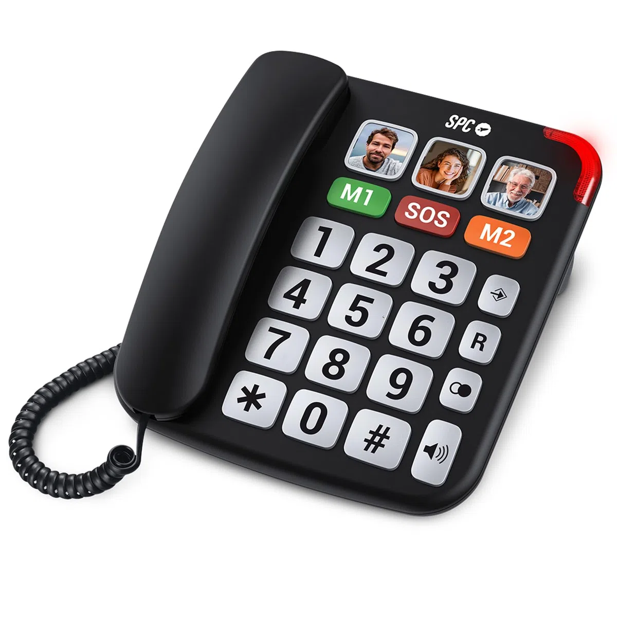 SPC Comfort Numbers Pro - Senioren-Festnetztelefon mit großen Tasten und lautem Klingeln | Verstärkbare Anruflautstärke +20dB | 6 Direktspeicher, Freisprechen | Hörgerätekompatibel – Schwarz