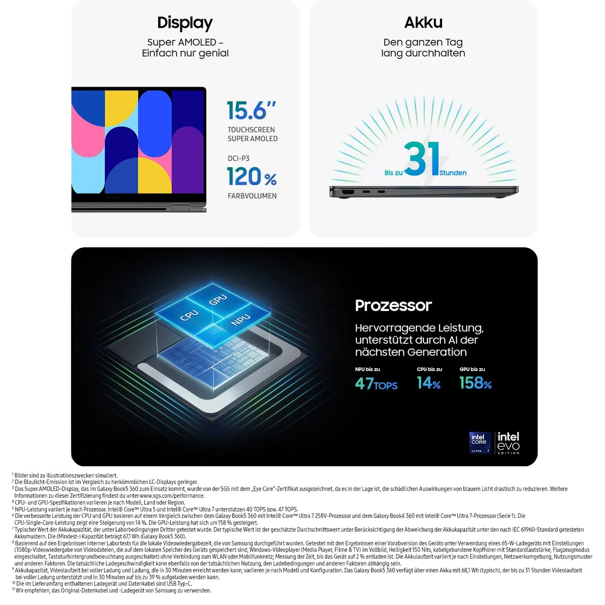Samsung Galaxy Book5 360 15,6" 2-in-1-Laptop Intel Core Ultra 7 16 GB RAM 512 GB Speicher Moonstone Gray