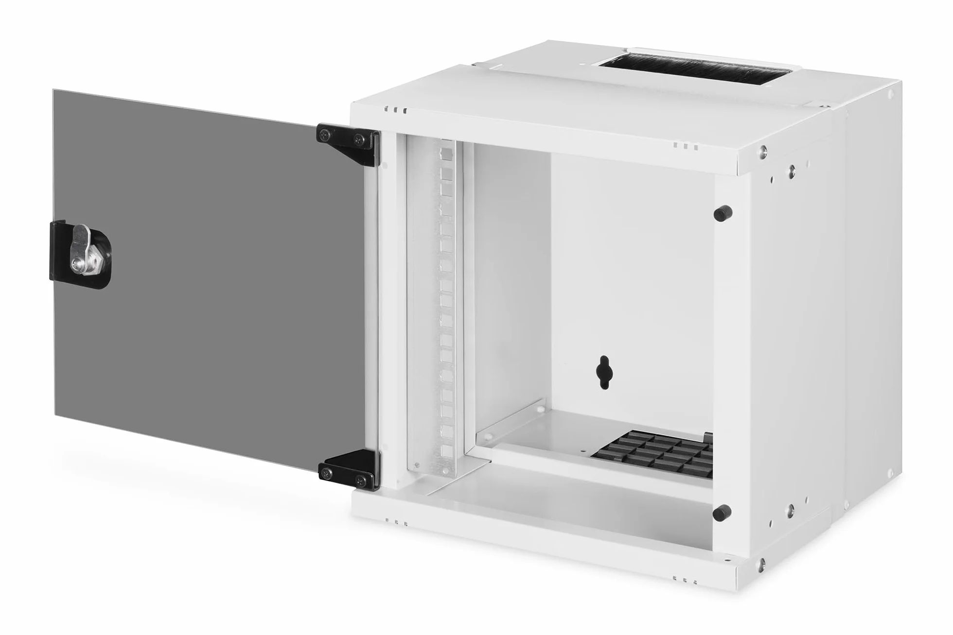 DIGITUS Netzwerkschrank – 10 Zoll 6HE – Unmontiert – SOHO PRO – Grau | 254 mm Nutztiefe – 325 x 315 x 300 mm HxBxT – Traglast 30 kg – Wandmontage – Glastür