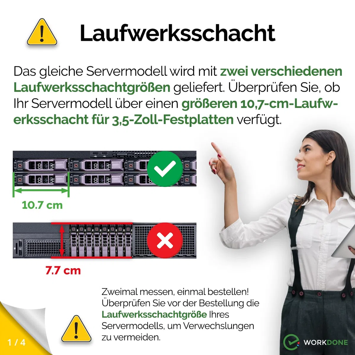 WORKDONE 4er-Pack - 3,5-Zoll Festplatten-Caddy - kompatibel für Dell PowerEdge Server - Handbuch - Aufkleber für Vorderseite - Schraubendreher - Schrauben für Festplattenfach