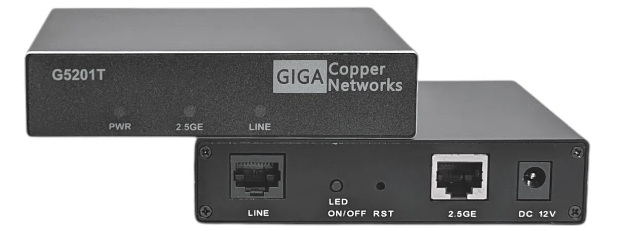 GIGA Copper - G.hn Wave2 MIMO Modem Set mit 2,5GBit LAN - Gigabit Ethernet über Telefonkabel (2- & 4-Draht), 1500 Mbit/s, Latenz <1ms, Set mit 2X G5201T InHome