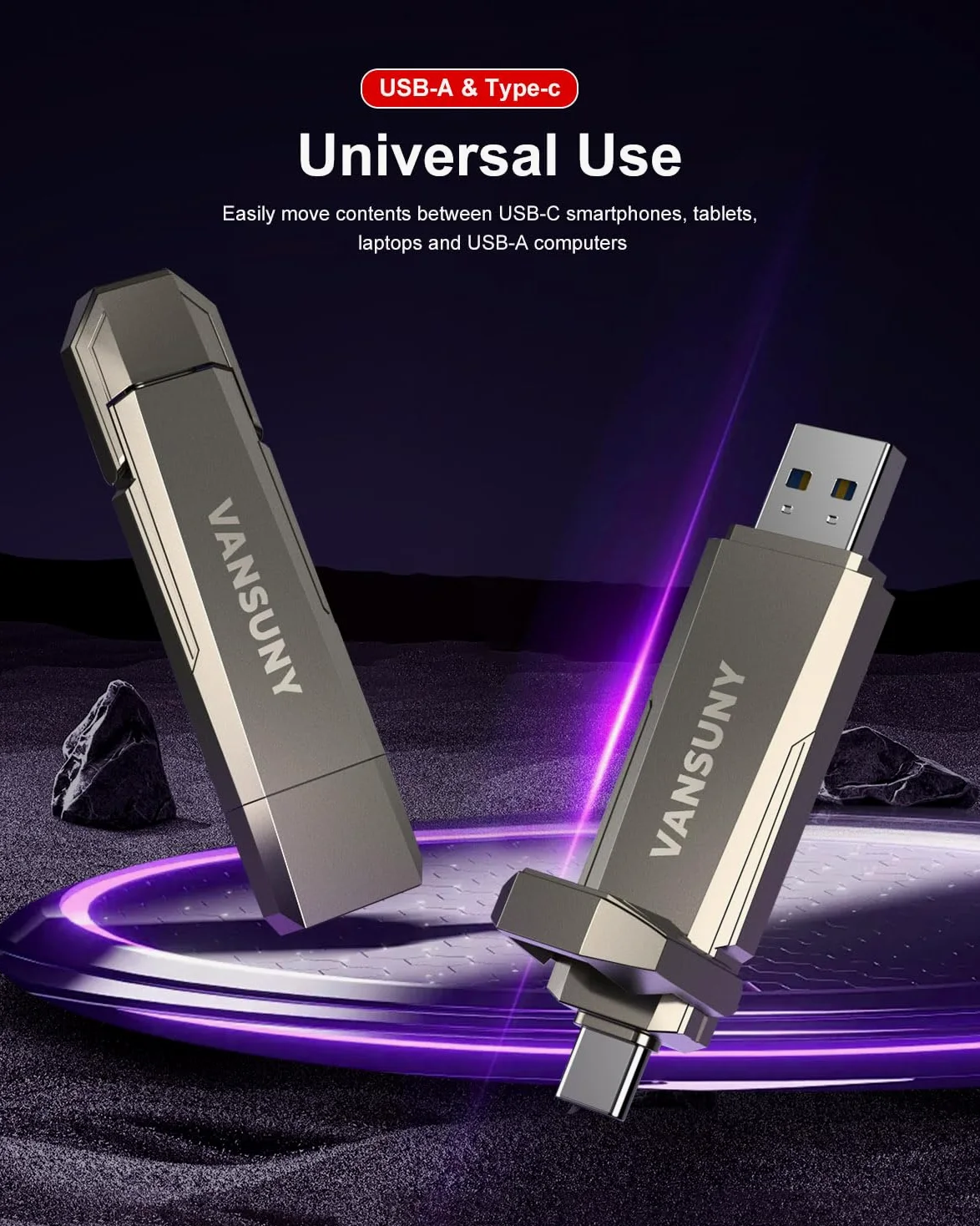 Vansuny USB-C Stick 256GB mit bis zu 1000 MB/s Externe SSD 256GB Dual USB-Stick USB-C + USB A Speicherstick für iPhone 15/16, Android-Telefon, Laptop, Tablet, Mac, Festkörper Laufwerk