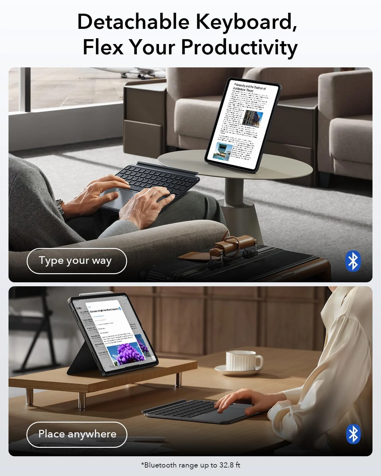 ESR Hülle mit Tastatur für iPad Air 11" (M4/M3/M2) & 10,9" (5/4. Gen) – Magnetisch abnehmbare Keyboard, Hoch- und Querformat, großes Click-Anywhere-Trackpad, Backlit Tasten, Shift Serie, Dunkelgrau
