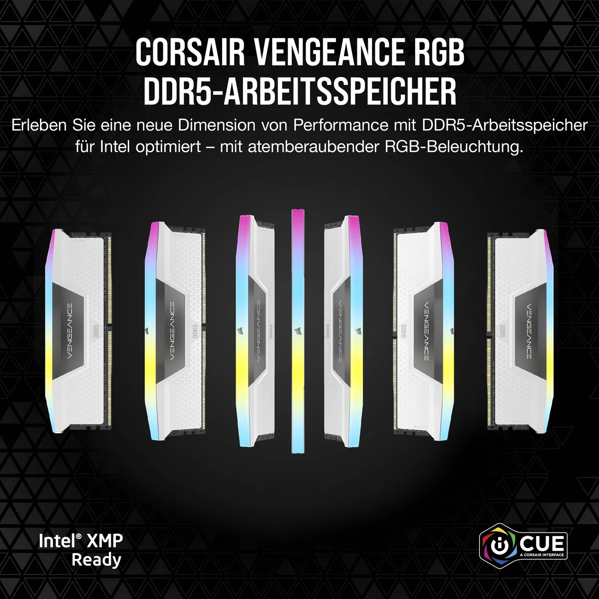 CORSAIR Vengeance RGB DDR5 RAM 32GB (2x16GB) Bis zu 6000MHz CL36 Intel XMP 3.0 Desktop-Arbeitsspeicher – Weiß (CMH32GX5M2E6000C36W)