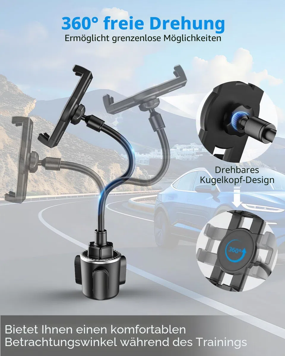 Oilcan Tablethalterungen Auto Becherhalter, Schwanenhals KFZ Tablet Getränkehalter mit Flexible Lang Arm für iPad Pro Air Mini, Samsung Tab, Fire, iPhone 13 Pro Max, 4-12.9" Handys und Tablets