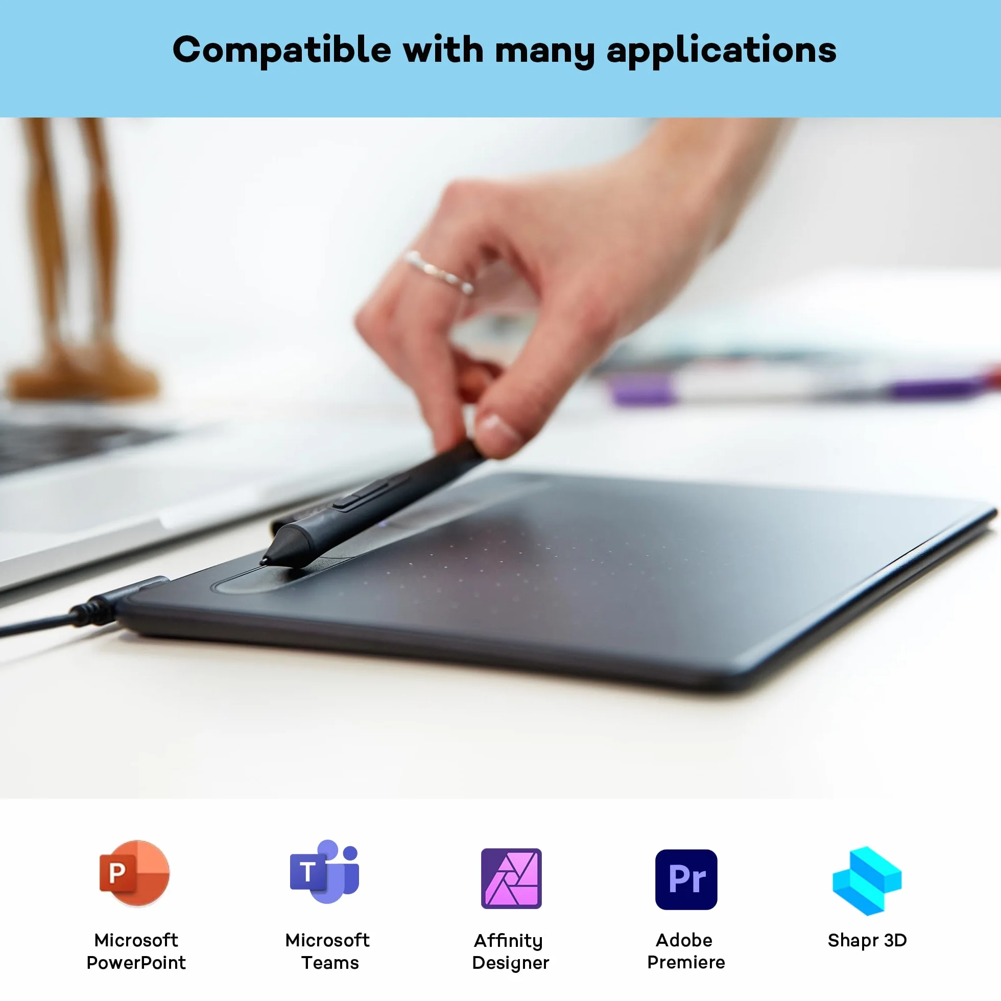 Wacom Intuos Small Zeichentablett - Tablet zum Zeichnen & zur Fotobearbeitung mit druckempfindlichem Stift schwarz - Ideal für Home-Office & E-Learning
