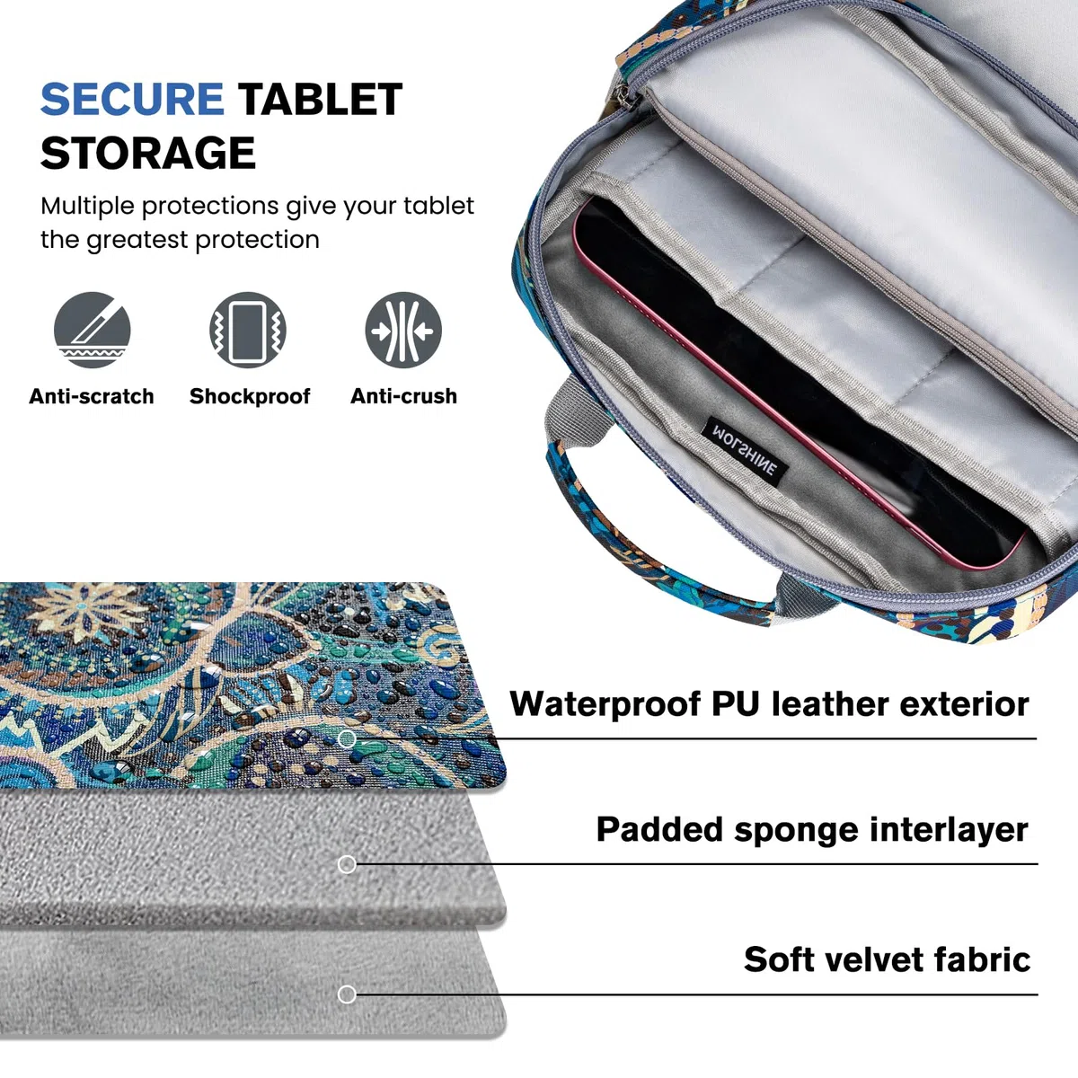 molshine 9–11 Zoll Tablet-Hülle mit Griff und Schultergurt, Tragetasche für iPad Pro 11 Zoll, iPad Air 5/4 10,9, Samsung Galaxy Tab, passend für Magic Keyboard (Paisley)
