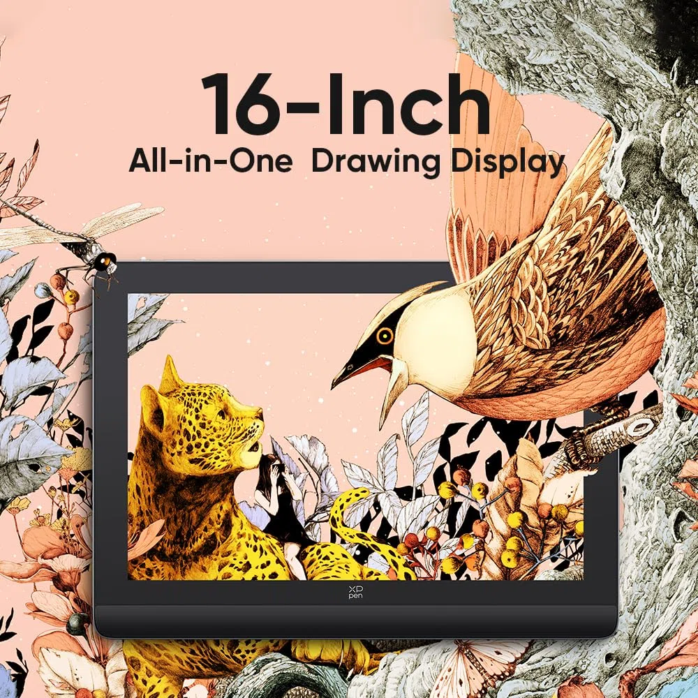 XPPen Artist Pro 16 Gen 2 Grafiktablett mit 2,5K Display, 16 Zoll QHD Zeichentablett mit entspiegeltem Bildschirm, 16384 Druckstufen Stift, mit integriertem Ständer und Mini-Tastenfeld