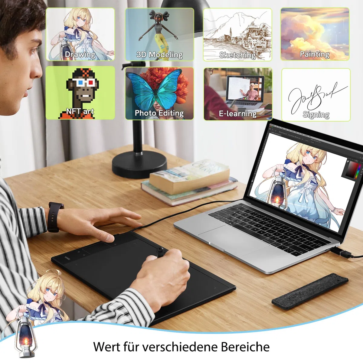 Grafiktablett VEIKK A30 V2 10x6 Zoll mit 4 Sensortasten und einem Gestenpad,Grafiktabletts mit Batterielosem Stift und 8192 Druckstufen, Drawing Tablet Kompatibel mit Win/Linux/Android/Mac