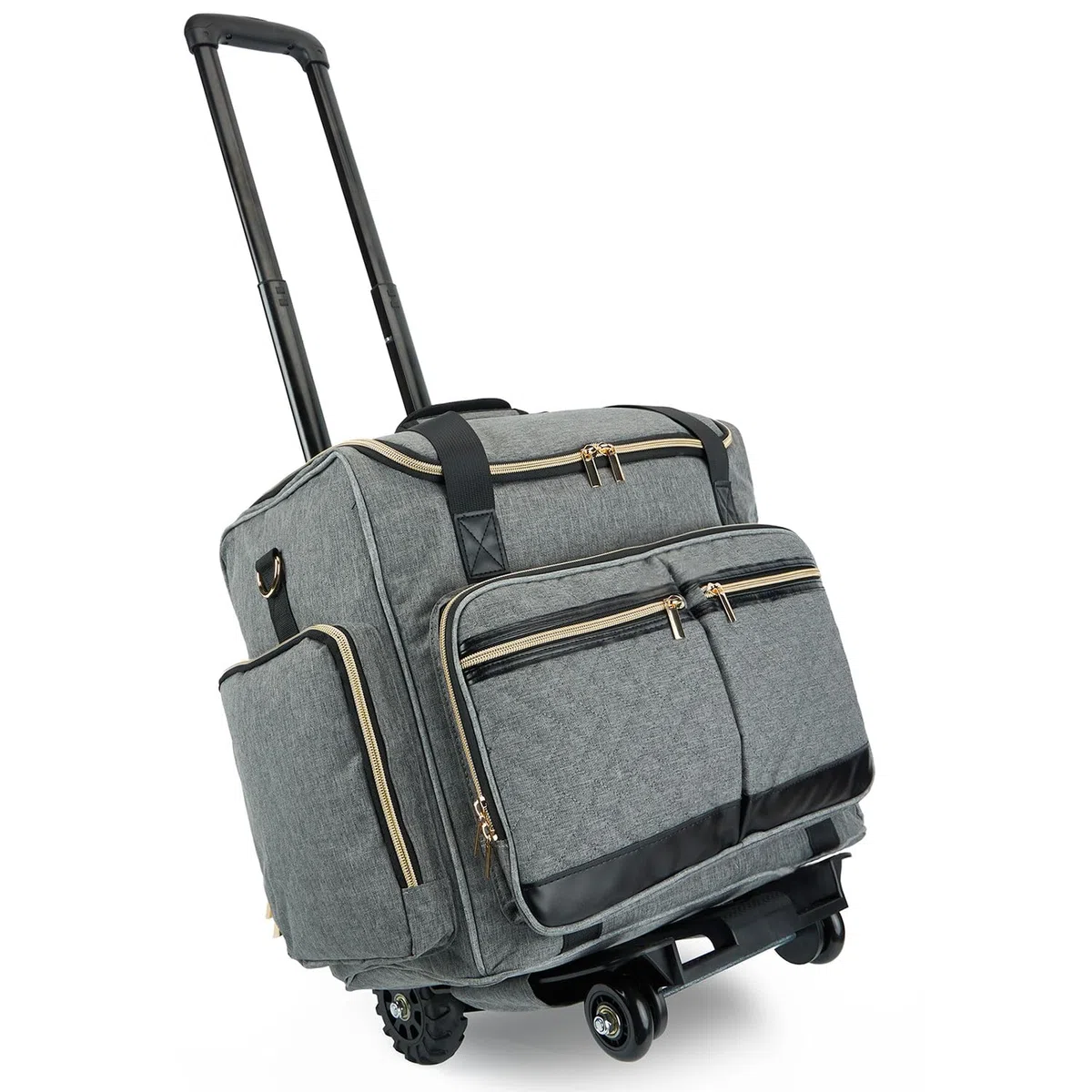 Arxus Lehrertasche Trolley mit 4 Rollen - Kunst Tragetasche für Damen mit Abnehmbarem Rollwagen, Robuste Aktentasche mit Gepolsterten Taschen für 15,6 Zoll Laptop und Lehrerbedarf, Grau
