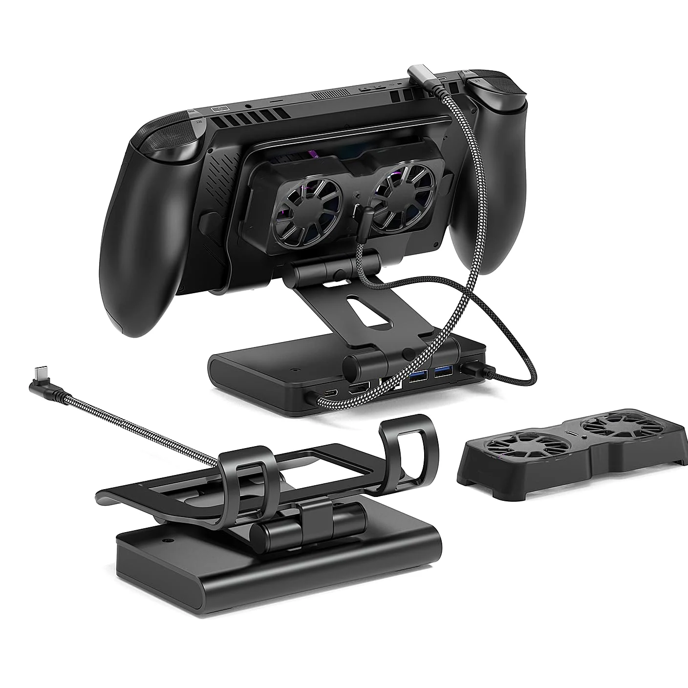 Abnehmbares magnetisches Dual-Lüfter-Kühldock und Ständer für ROG Xbox Ally X/Ally X/Ally/Switch2/Steam Deck/Legion Go/Go S, USB A Gaming Hub, HDMI 4K, 100W PD Aufladung
