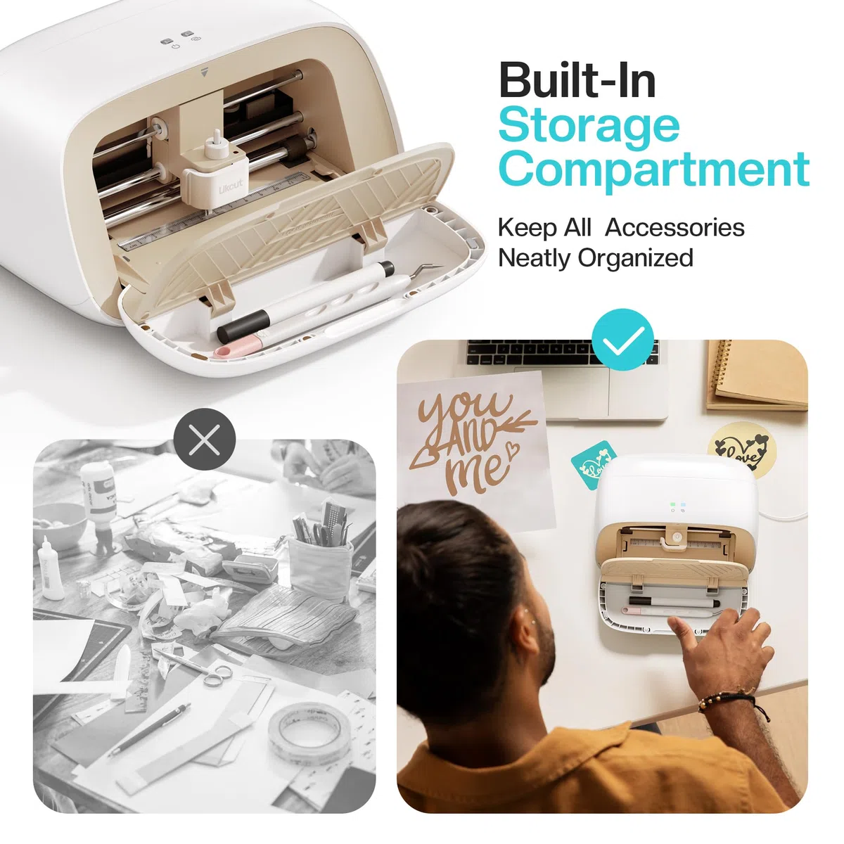 Likcut S501 Miniplotter, Kompakter Hobbyplotter für DIY-Projekte, inkl. HTV-Bundle & Starter-Kit – Tragbare Plottermaschine für Textildruck & Deko, Beige