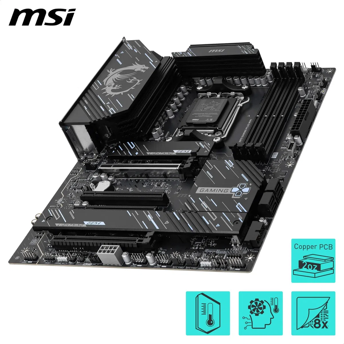 MSI X870E Gaming Plus WiFi Mainboard, ATX - Unterstützt AMD Ryzen 9000/8000 / 7000 Prozessoren, AM5-60A SPS VRM, DDR5 Memory Boost 8200+ MT/s (OC), PCIe 5.0 x16 & 4.0 x4, M.2 Gen5, Wi-Fi 7, 5G LAN