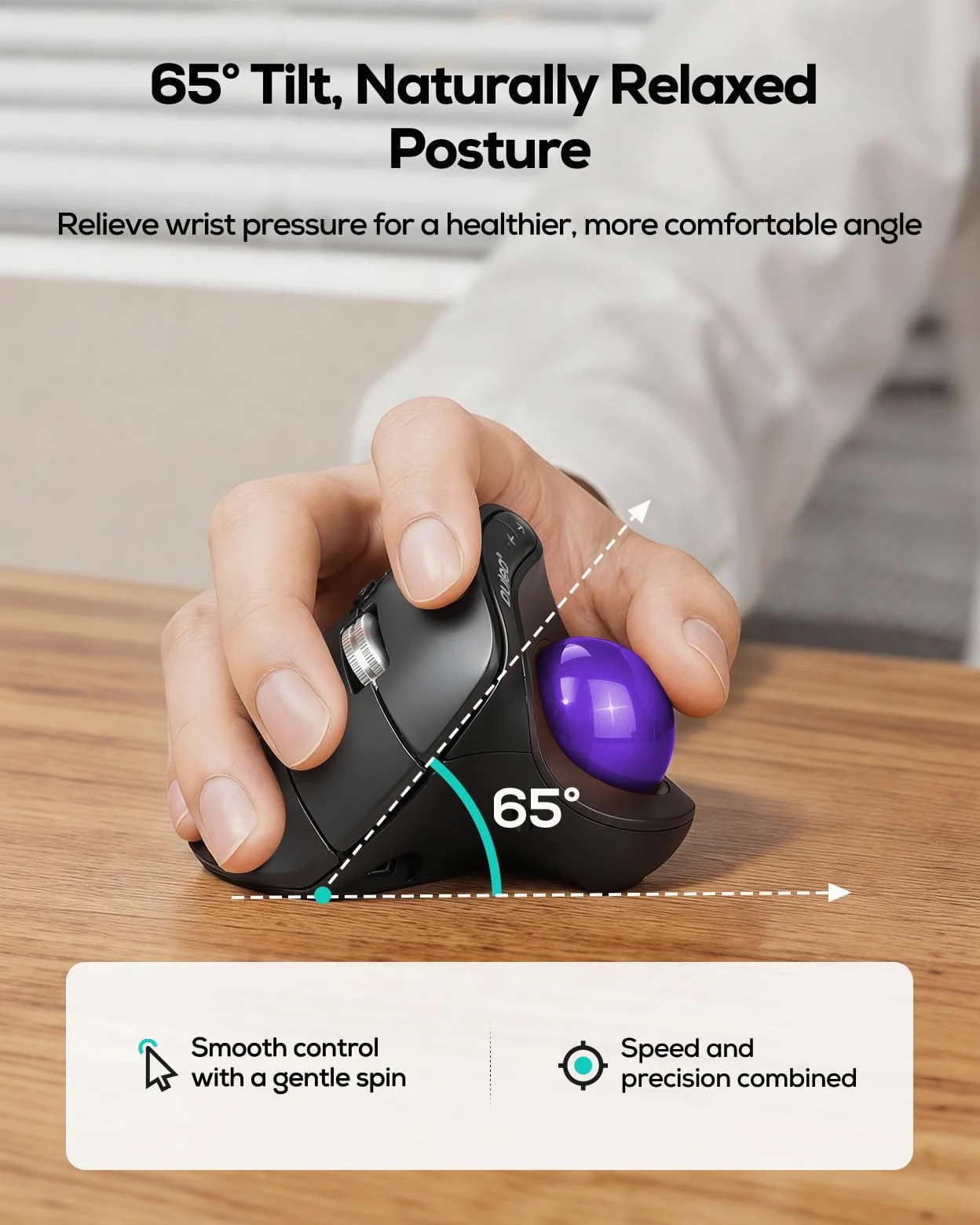 Nulea M514 Vertikale Trackball-Maus, ergonomische drahtlose Daumensteuerungsmaus mit leisen Klicks, 3-Geräte-Verbindung (Bluetooth & USB-Empfänger), aufladbar für PC/Mac/Laptop/Tablet, lila