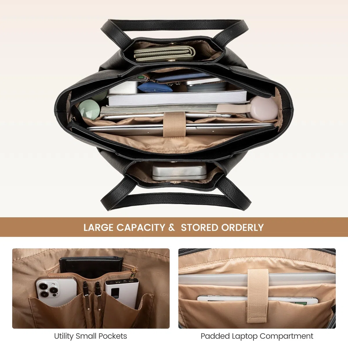 LOVEVOOK Handtasche Damen 15,6 Zoll Laptoptasche, Shopper Tasche Leder Tote Bag Women Aktentasche Lehrertasche mit Laptopfach, Wasserdicht Schultertaschen Umhängetasche für Business Lehrertasche Büro