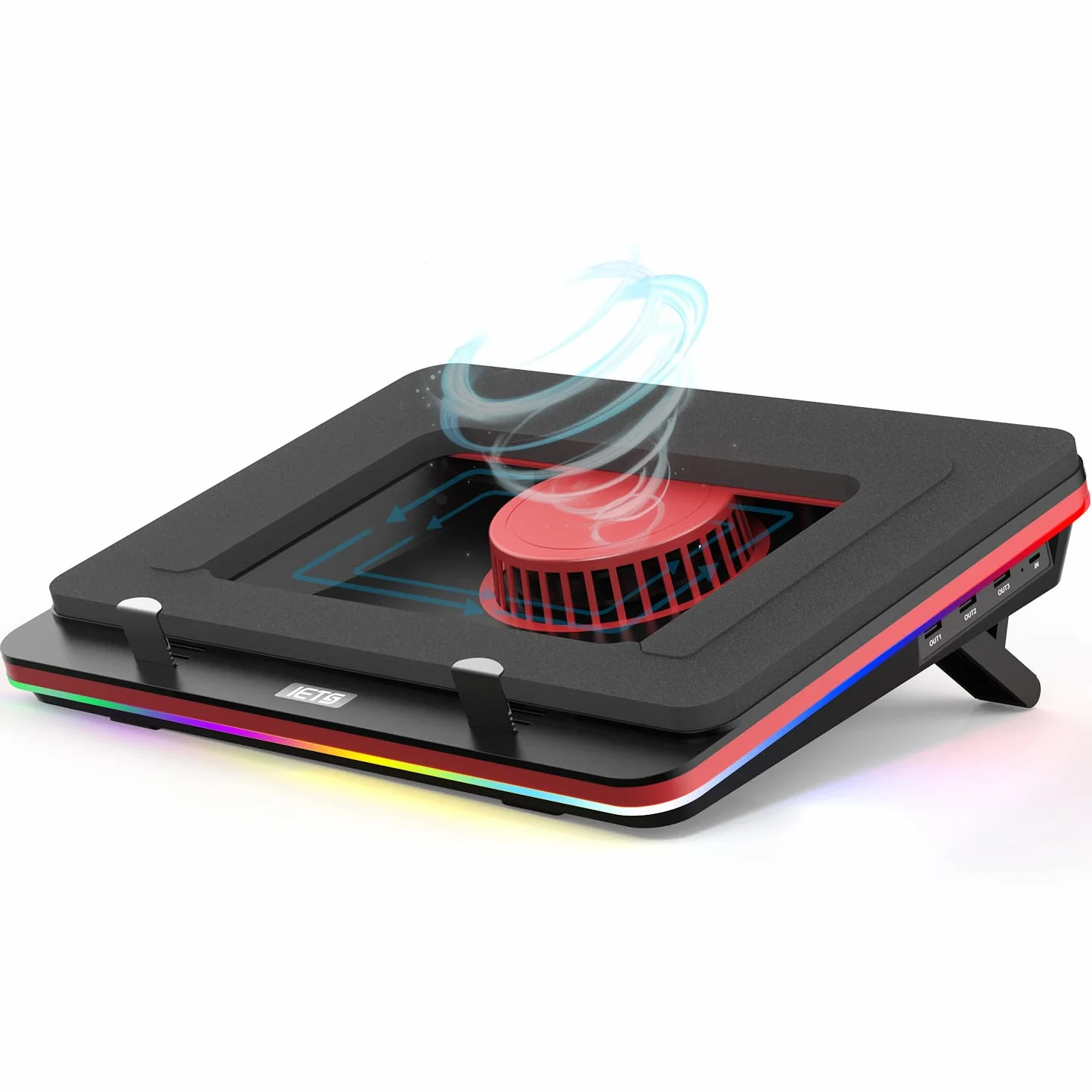 IETS GT500 Stark Turbo-Fan (5000 U/min) RGB-Laptop-Kühlpad mit stufenloser Geschwindigkeit, Dichtungsschaum für schnell abkühlende Gaming-Laptop, 13-17,3 Zoll Kühler mit 3-Port-USB-Hub
