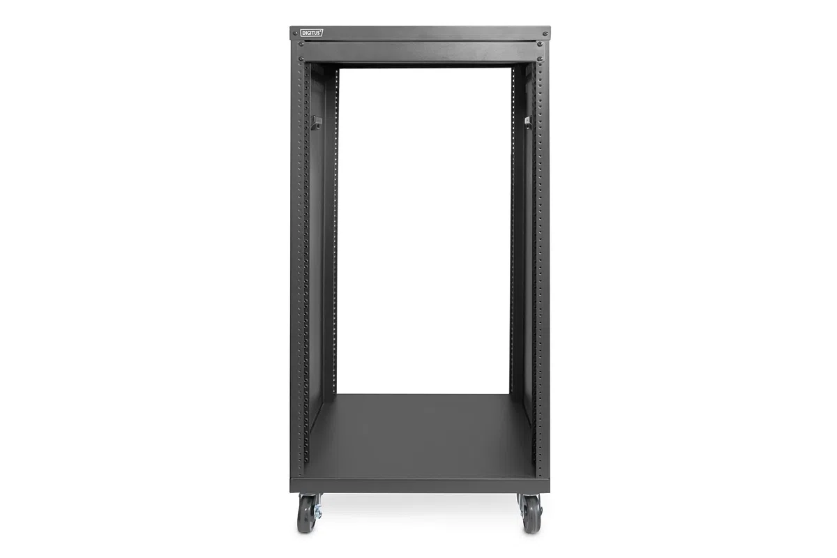 DIGITUS Universal 19 Zoll Rack – 21HE – Audio-Rack – Unmontiert – Schwarz | 457,8 mm Nutztiefe – EU oder US-Schraubgewinde – 136 kg Traglast – Mit Rollen und 1HE Blindpanel