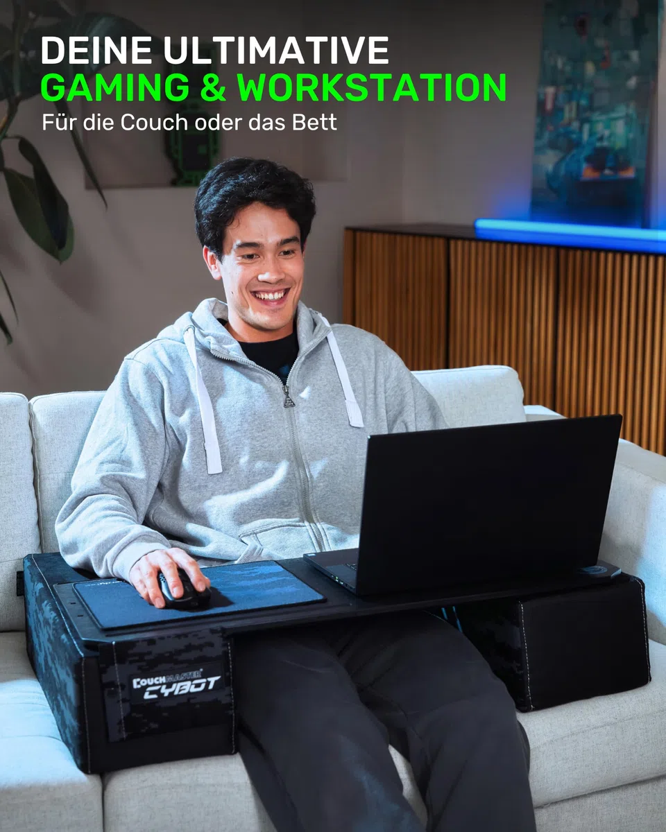 Couchmaster CYBOT, ergonomischer Laptoptisch für Couch, Sofa und Bett, extra breiter Laptop Tisch für Notebooks oder Wireless Peripherie