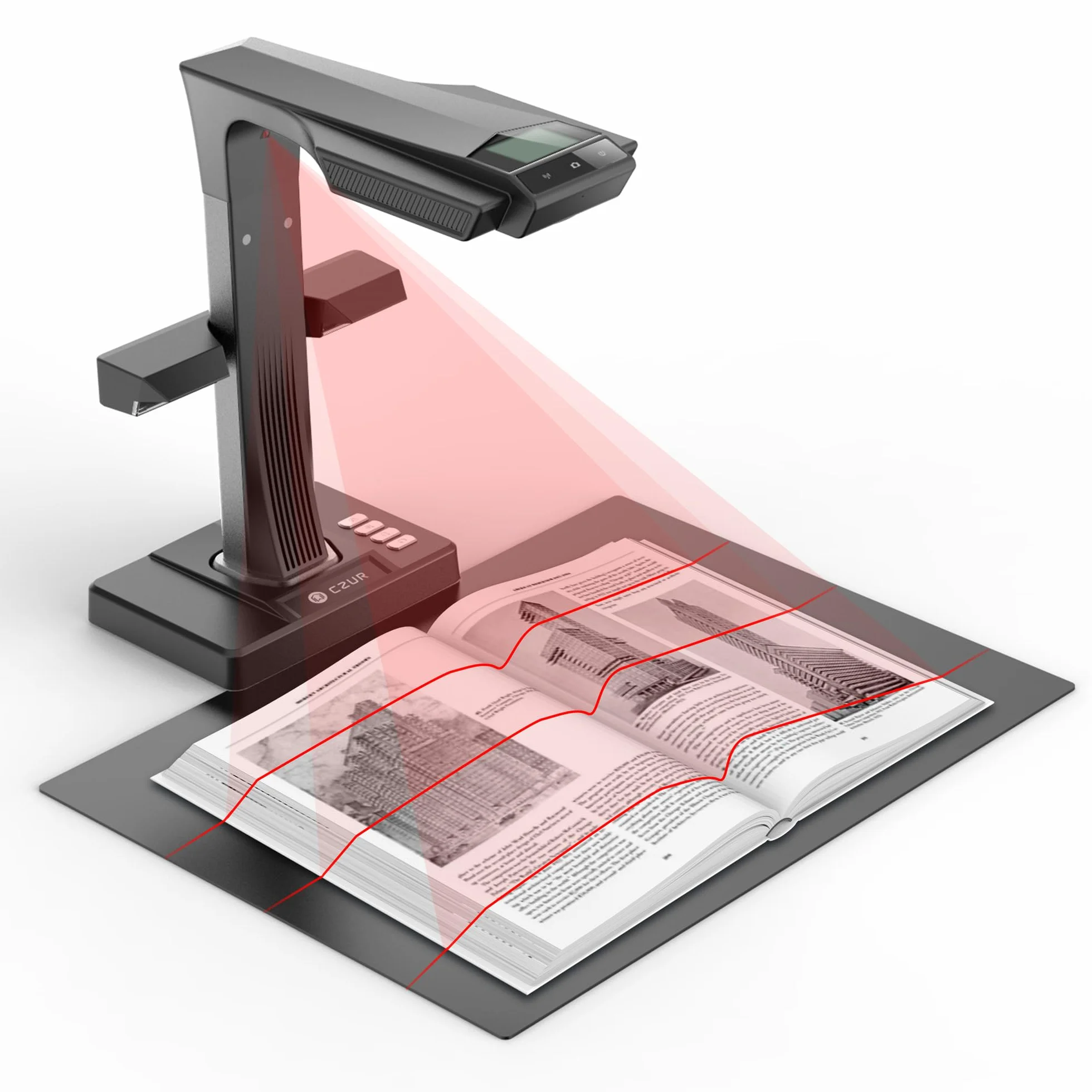CZUR ET24 Pro A3 Buchscanner 24MP Scanner mit HDMI, A3 Scanner mit Laser Verflachungstechnologie, OCR 180+Sprache, Dokumentenscanner Visualizer für Windows, macOS und Linux