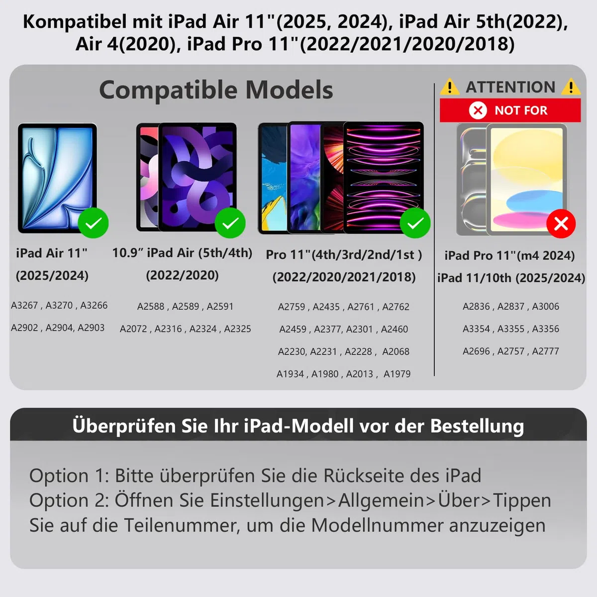 Magic Keyboard für Air 11 Zoll (M2 2024/M3 2025/M4 2026)&iPad Pro 11“ (1/2/3/4th) und 10.9“ Air 5/4th Gen Hülle mit Tastatur, Bluetooth, USB-C Ladefunktion, integriertes Trackpad, QWERTZ-Deutschlayout