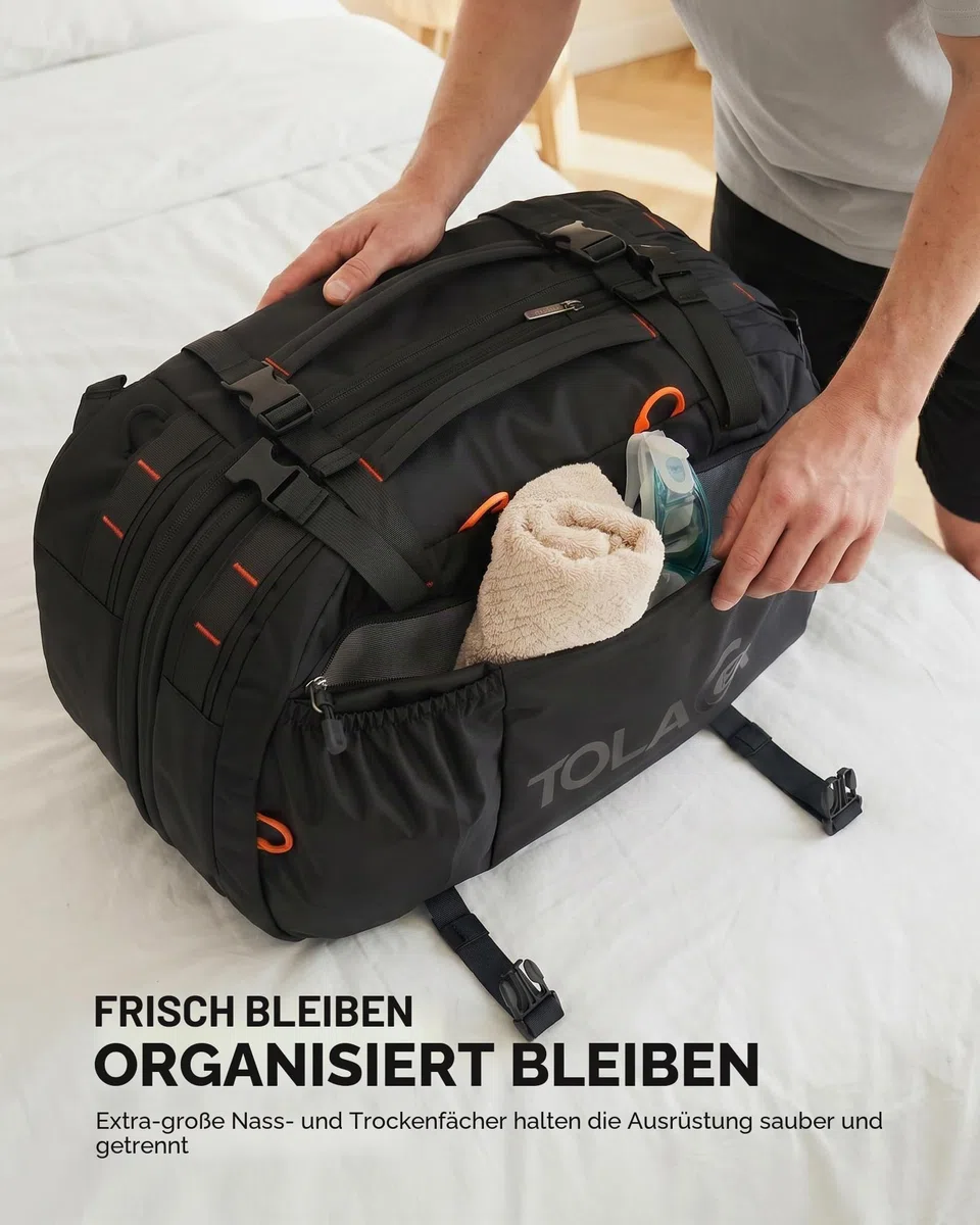 Tolaccea Reiserucksack, Handgepäck Rucksack Flugzeug, TSA-Freundlicher Laptop Rucksack 15,6 Zoll, Erweiterbar 40L auf 50L, Weekender Herren für Reise Wandern Camping