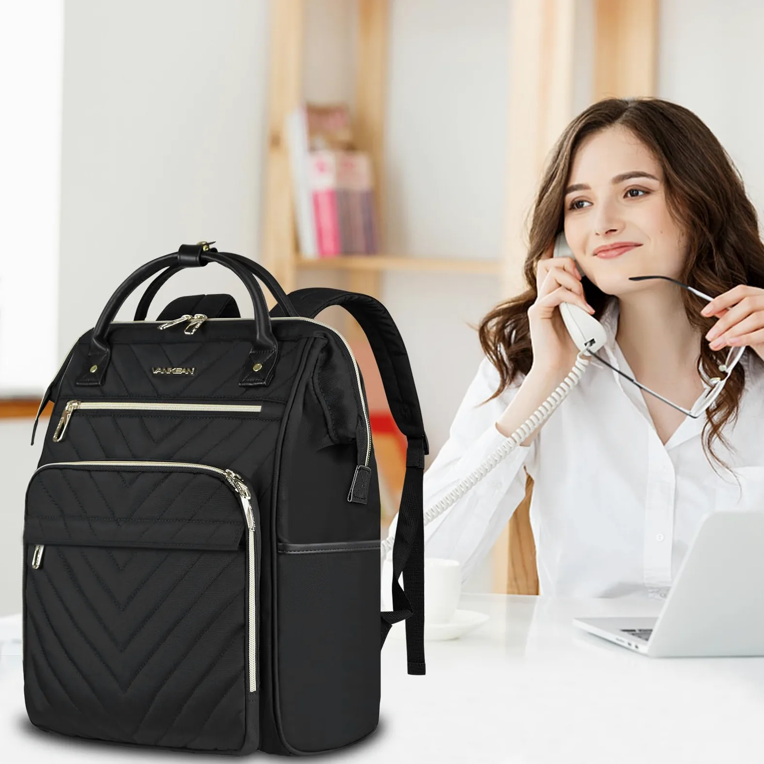 VANKEAN 17 Zoll Laptop Rucksack für damen herren Computer Arbeitstasche, große Kapazität, wasserdichter, College Daypack Schultasche Business Travel, schwarz