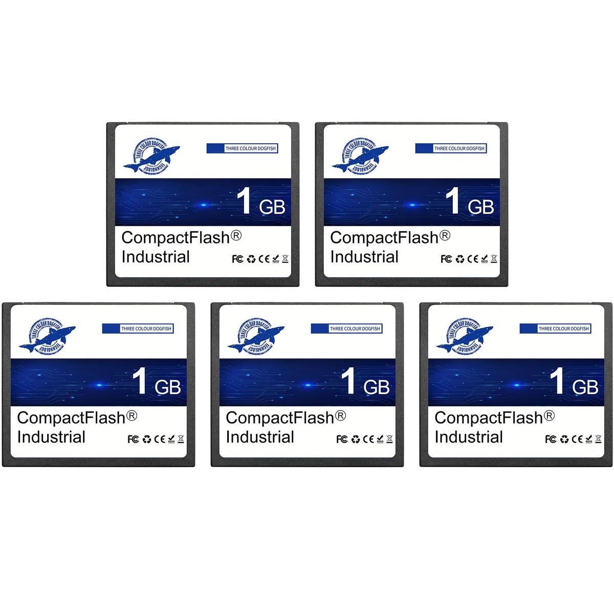Dogfish Compact Flash Karte 1GB 5PACK Hochleistungsfähige Industrie CF Speicherkarte mit SLC NAND Flash für Industriecomputer, CNC Maschinen, alte Kameras