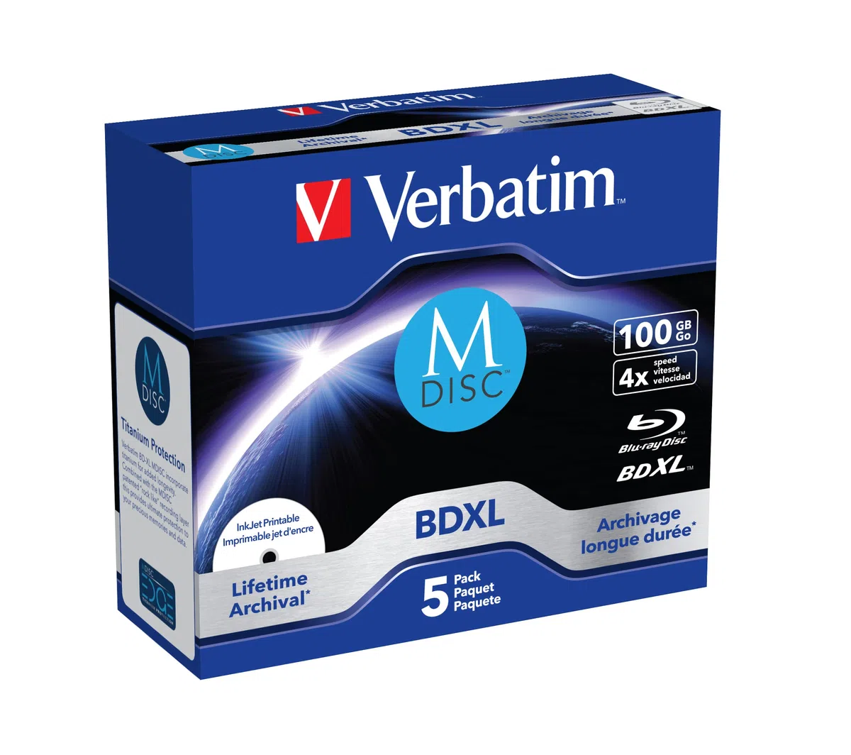 Verbatim M-Disc BD-R mit 100 GB - 4-fache Brenngeschwindigkeit - langlebige Blu-Ray Disc - 5 Stück