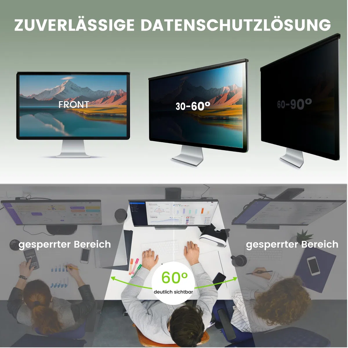 Abnehmbare Sichtschutzfolie für 27 Zoll 16:9 Monitor, Hängender Datenschutzfilter mit Doppel-Federclips, HD Display Privacy Screen mit Anti-Blaulicht, Breite x Höhe ist 614 x 369 mm