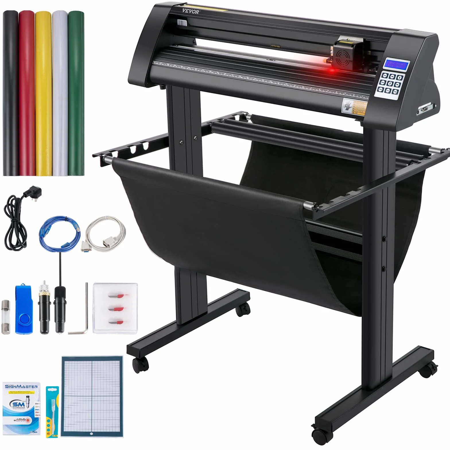VEVOR Vinyl Schneideplotter Max. Papiereinzug 720 mm, Folienplotter Schneidkraft 500 g, Plotterschneider mit optisches Auge, Signmaster-Software, Schrittmotor, Plotter Halbautomatisch mit Ständer