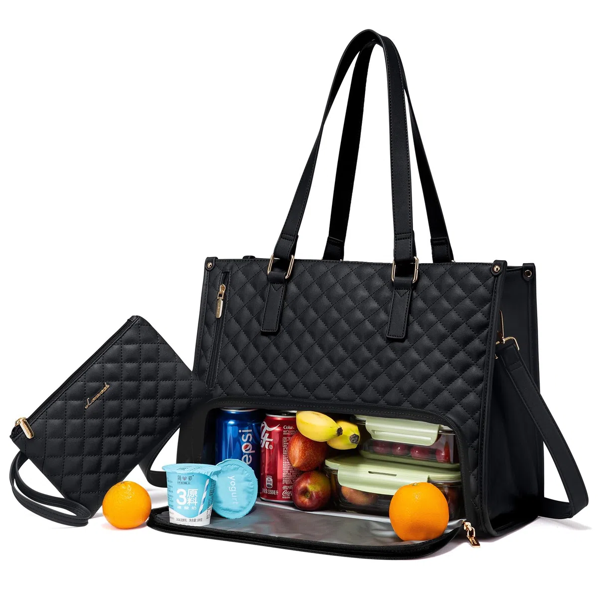 LOVEVOOK Laptoptasche Damen mit Isolierted Lunch-Fach, 15,6 Zoll Laptop Handtasche, Arbeitstasche Lehrertasche Groß, Lunchtasche Aktentasche Leder, Schultertasche für Schule Büro Uni