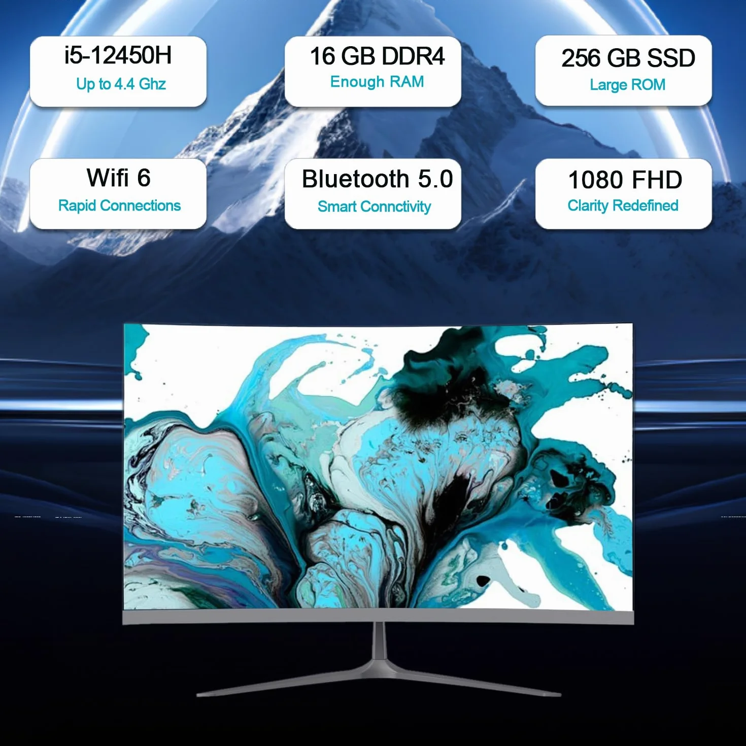 23.8" FHD All in One PC Desktop Computer,i5-12450H 8 core Processor,16 GB RAM,256 GB SSD,WiFi,Bluetooth WiredKeyboard & Mouse - Perfect for Home &Office Use,Windows 11 Pro AIO PC (Flat Panel)