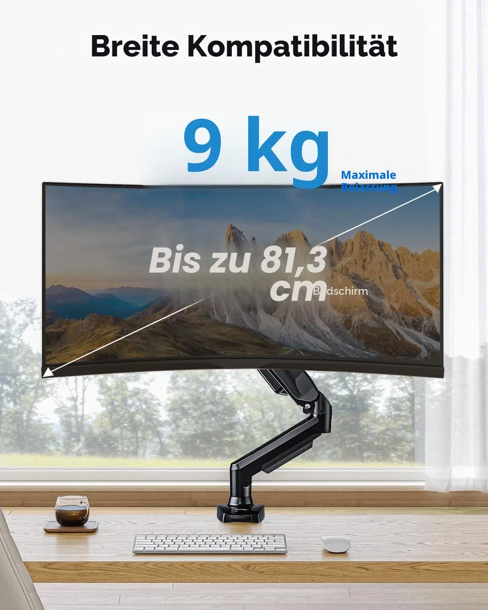 HUANUO Monitor Halterung für 13 bis 32 Zoll Bildschirme, Einzelner Monitorarm Ständer Hält 2~9 kg, Höhenverstellbare mit Neigungen, Schwenken, Dreht, VESA 75 & 100 mm