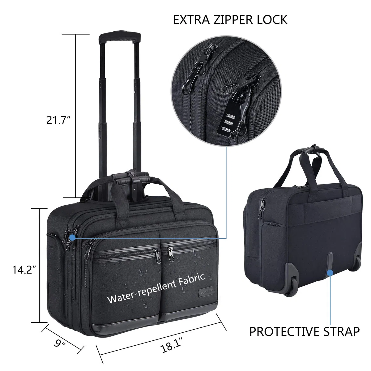 KROSER Trolley Business, Handgepäck Koffer mit Rädern Bis zu 17,3 Zoll Laptop wasserdichte Übernacht-Rolltasche mit RFID-Taschen für Reisen/Schule/Männer/Frauen-Schwarz MEHRWEG