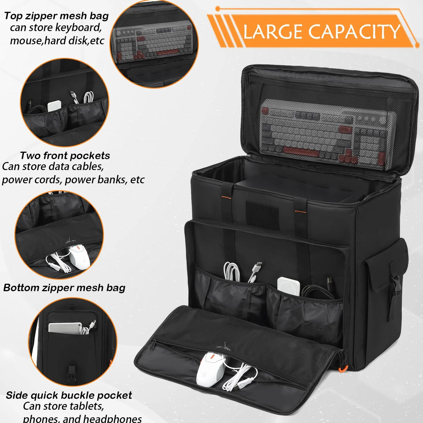 PC Tower Tasche gepolsterte Desktop Computer Gehäuse Tragetasche Rucksack für Tastatur, Maus, Kabel und Zubehör (Nur Tasche)