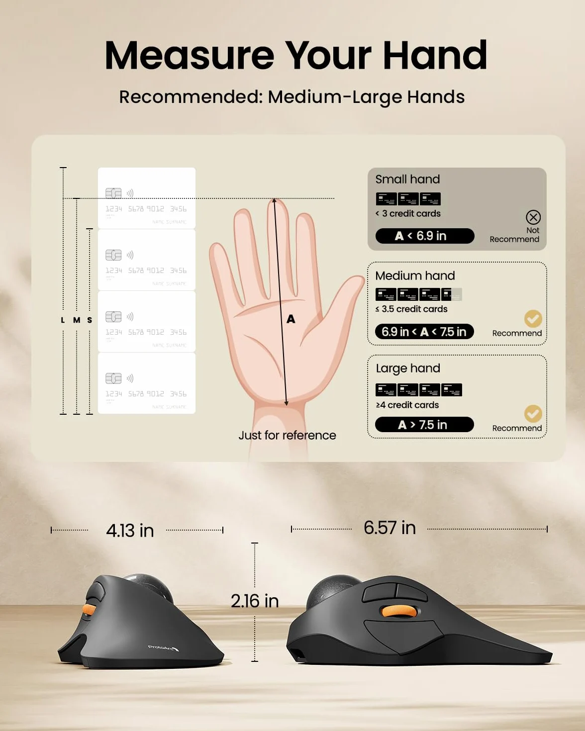 ProtoArc Kabellose Bluetooth Trackball Maus, EM03 NL Wiederaufladbare Ergonomische Trackball Mouse mit Fingerbedienung, 2.4G & Dual-Bluetooth Multi-Geräte für PC, Mac, Windows Büroarbeit - Schwarz
