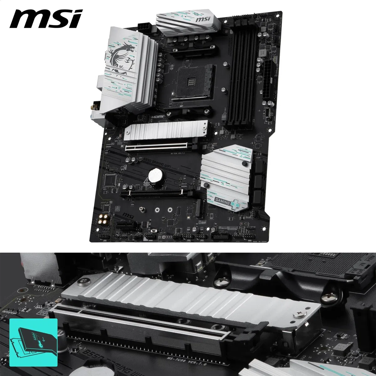 MSI B550 Gaming WiFi Mainboard, ATX - Unterstützt AMD Ryzen 5000 Series, 5000 G-Series, 4000 G-Series und 3000 Series Prozessoren, AM4 - DDR4 Memory Boost 4400+MHz/OC, PCIe 4.0 x16, M.2 Gen4, 1G LAN