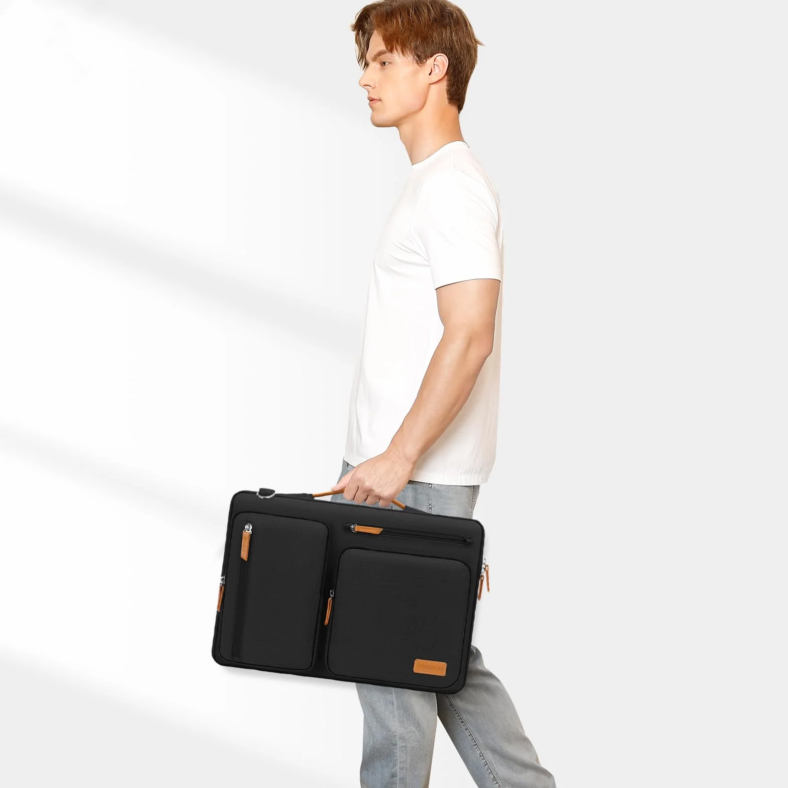 MOSISO 360 Laptoptasche, Wasserdicht Laptop Schultertasche, Stoßfest Umhängetasche mit 4 Reißverschlusstaschen
